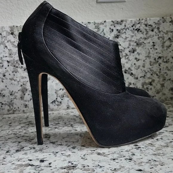Brian Atwood DASHA Suede Satin Platform Ankle Booties - Picture 2 of 14